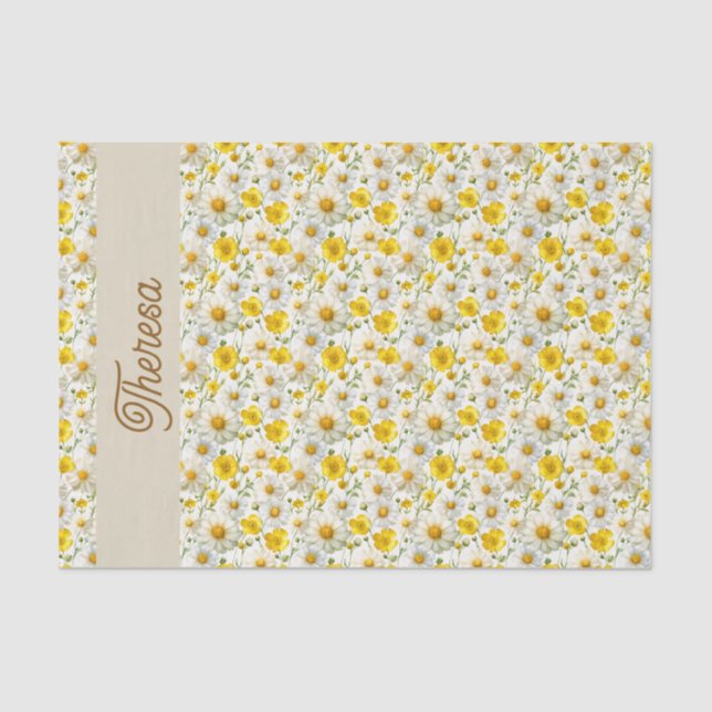 Papel De Seda Yellow Watercolor Wildflowers Pattern  (Anverso)