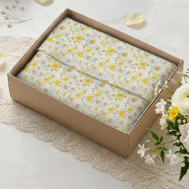 Papel De Seda Yellow Watercolor Wildflowers Pattern 