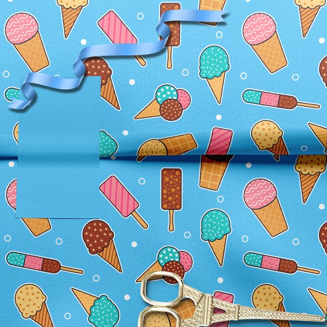Papel De Seda Yummy Ice Cream Pattern | Azul (Subido por el creador)