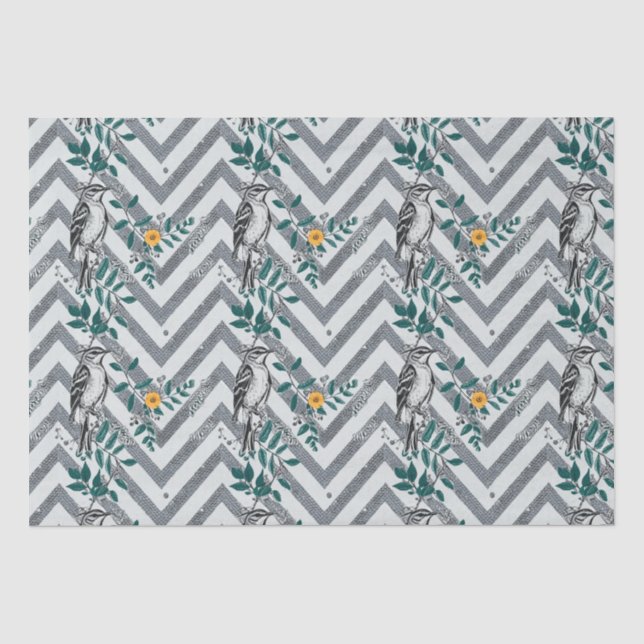 Papel De Seda Zigzag Bird % Flower Pattern (Anverso)