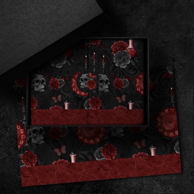 Papel De Seda Zodiac Magic Crimson | Rosa Henna Red Gothic Skull (Subido por el creador)