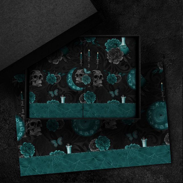 Papel De Seda Zodiac Magic | Rosas de cráneo gótico verde oscuro (Subido por el creador)