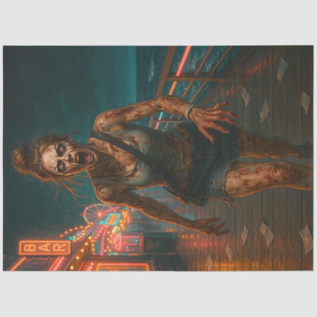 Papel De Seda Zombie Neon Boardwalk | Halloween gótico sin muert (Anverso)