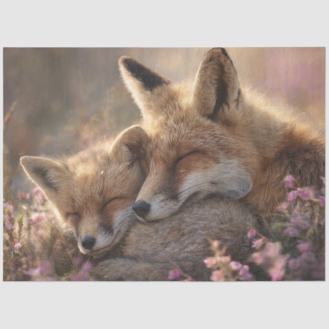 Papel De Seda Zorra de bebé desnuda protegida por el padre Fox (Anverso)