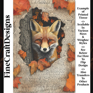 Papel De Seda Zorro curioso hojas de otoño efímera BK4 decoupage