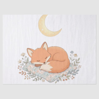 Papel De Seda Zorro Dormido en Colcha bajo Luna Creciente AI
