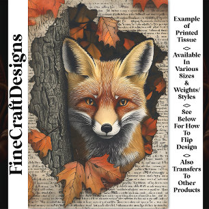 Papel De Seda Zorro Fisgón Hojas de Otoño Efímero BK5 Decoupage