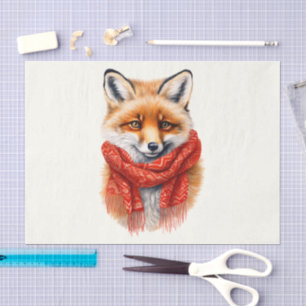 Papel De Seda Zorro lindo con una bufanda roja Imagen de otoño