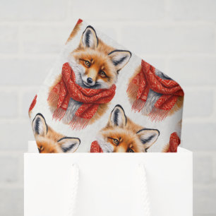 Papel De Seda Zorro Lindo con una Bufanda Roja Patrón de Imagen 