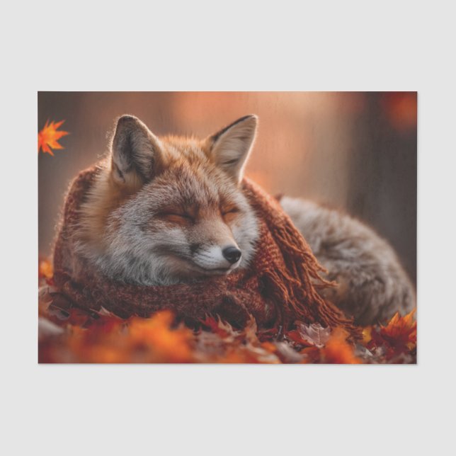 Papel De Seda Zorro Rojo Dormido con una Bufanda de Otoño Acoged (Anverso)