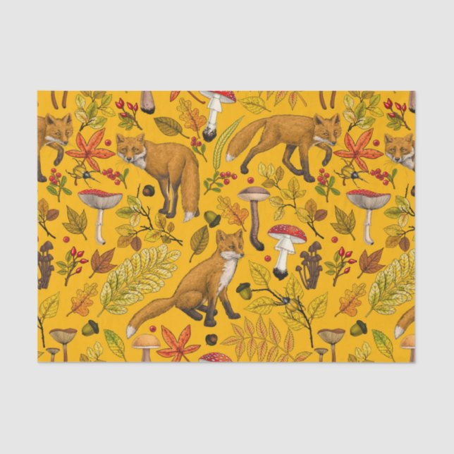 Papel De Seda zorros otoñales sobre el naranja (Anverso)