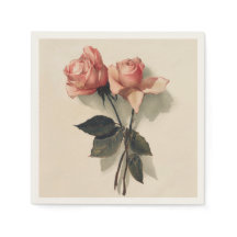 Papel de servilleta de cóctel con rosas rosadas an