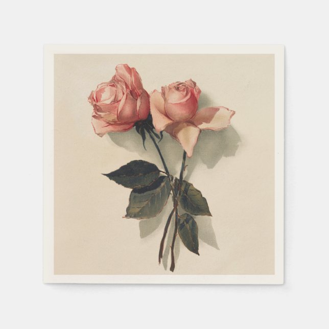Papel de servilleta de cóctel con rosas rosadas an (Anverso)