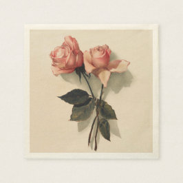 Papel de servilleta de cóctel con rosas rosadas an