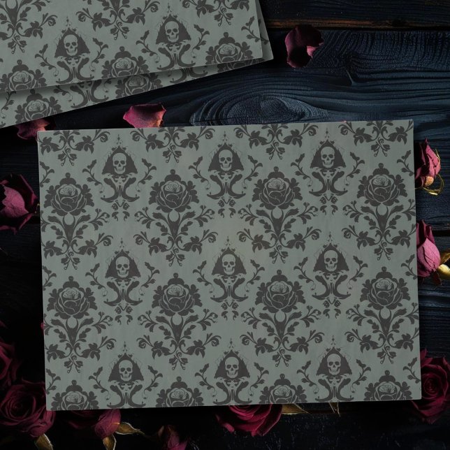 Papel de tapicería gótico victoriano y Damasco Ros (Gothic Victorian Skull & Rose Damask Tissue Paper just for you)
