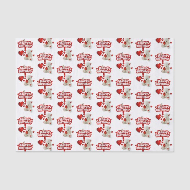 Papel de té de cumpleaños feliz oso blanco de pelu (Anverso)