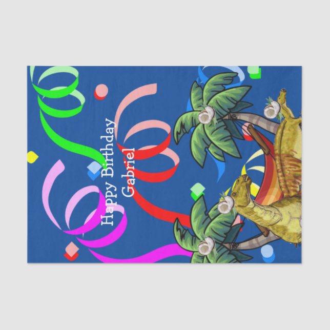 Papel de té de cumpleaños feliz para dinosaurios (Anverso)