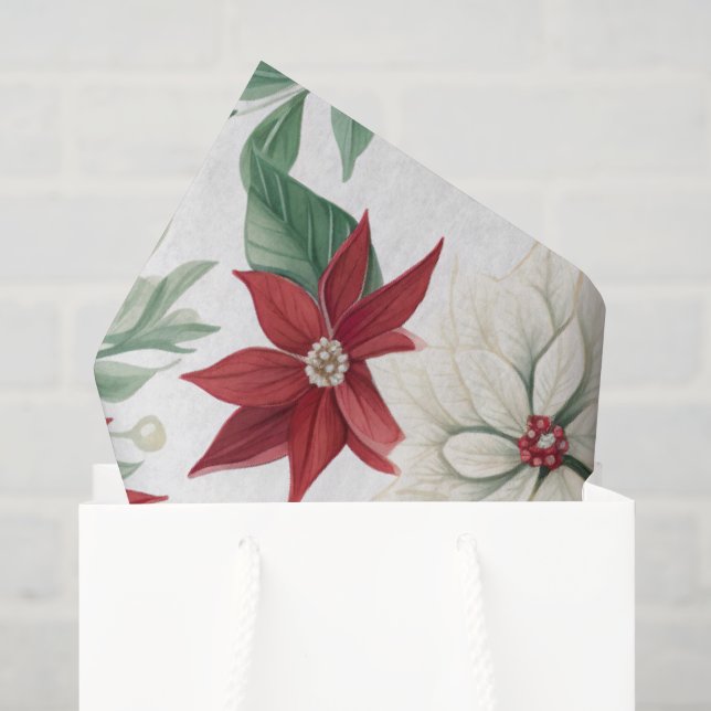 Papel de té de vacaciones de Poinsettia rojo y mar (Bolsa de regalo)