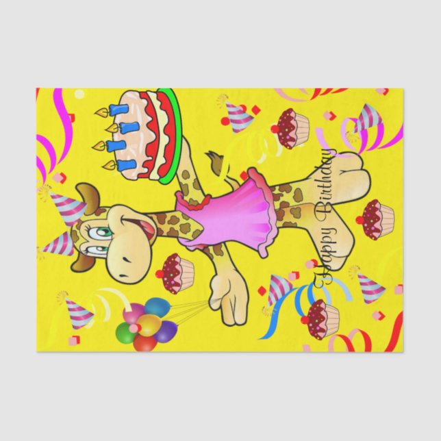 Papel de té Giraffe Feliz cumpleaños (Anverso)