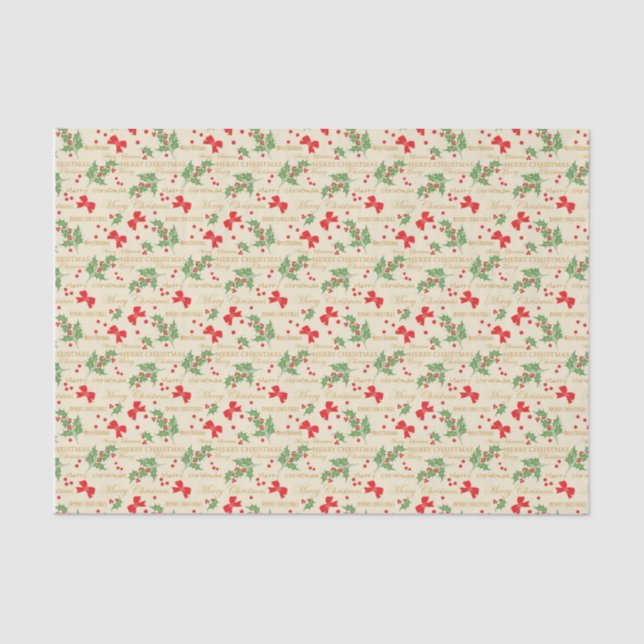 Papel de té navideño de Feliz; Holly Berries (Anverso)