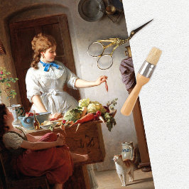 Papel de té para la cocina de gato de una mujer ve