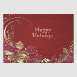 Papel de té rojo de vacaciones florales de oro