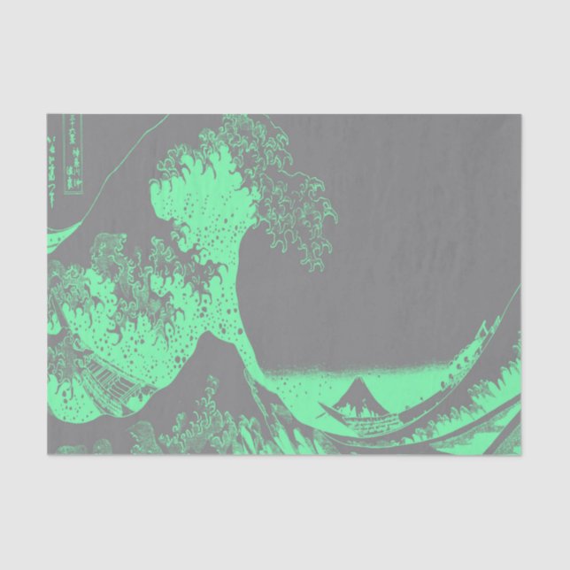 Papel de té verde y gris de la gran ola del mar (Anverso)