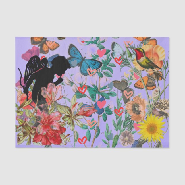 PAPEL DE TEJIDO ANGEL EN UN JARDÍN CON MARIPOSAS (Anverso)