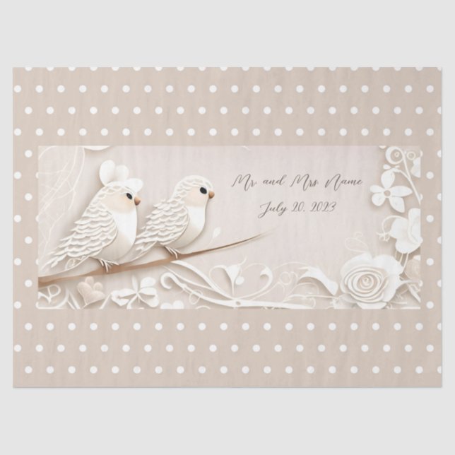 Papel de tejido boda de las aves amorosas elegante (Anverso)