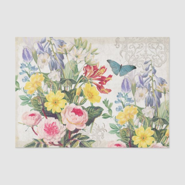 Papel de tejido botánico floral vintage (Anverso)