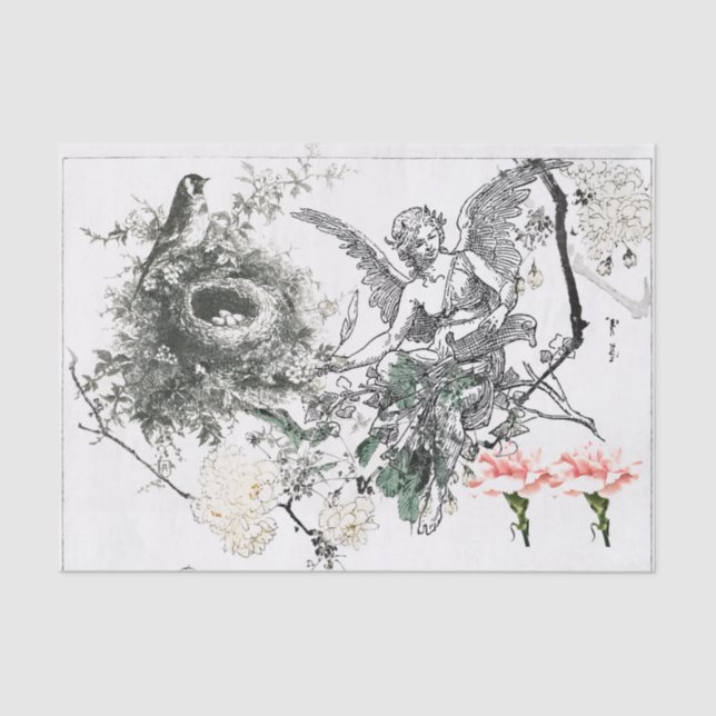 PAPEL DE TEJIDO CON ÁNGEL Y AVES (Anverso)