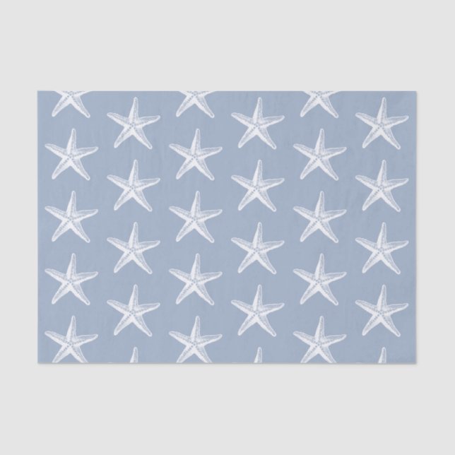 Papel de tejido costero Starfish White Blue Beach (Anverso)
