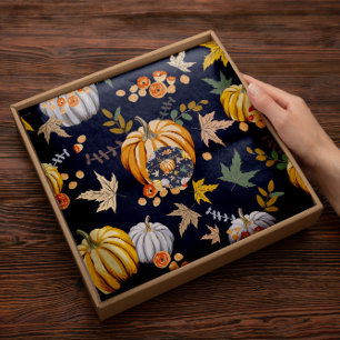Papel de tejido de calabaza floral azul   Papel Te