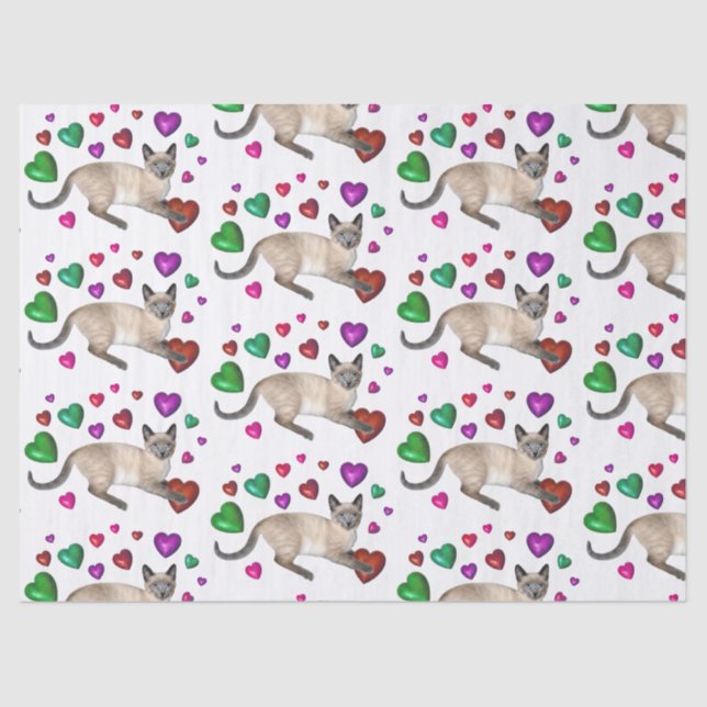 Papel de tejido de corazones gatitos (Anverso)