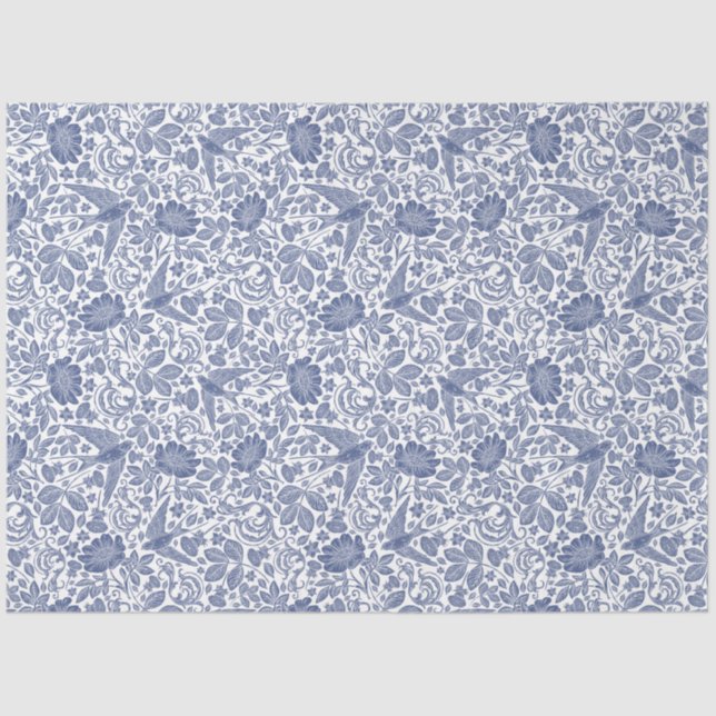 Papel de tejido de descomposición floral de ave az (Anverso)