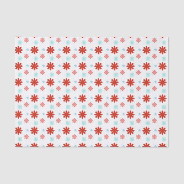 Papel de tejido de flores rojas azul y rosa (Anverso)