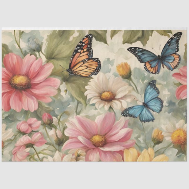 Papel De Tejido De Flores Y Mariposas (Anverso)