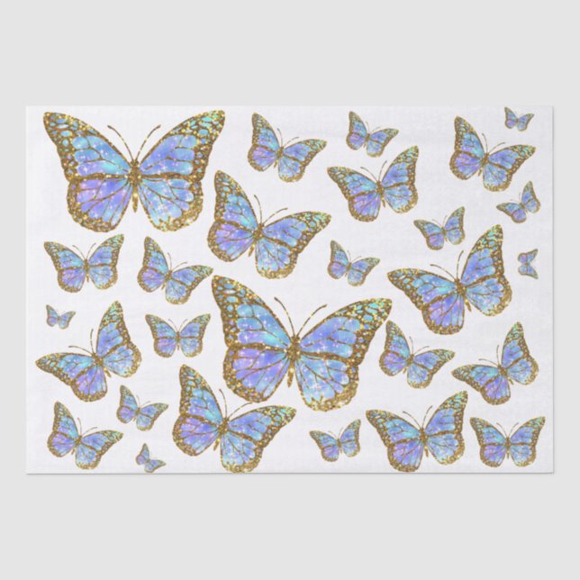 papel de tejido de mariposas azules (Anverso)