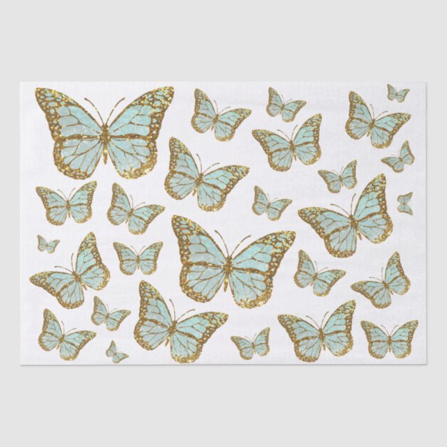 Papel de tejido de mariposas verde azuladas (Anverso)