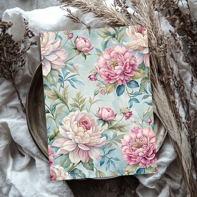 Papel de tejido de peonías rosadas elegantes (Elegant vintage pink peonies tissue paper)