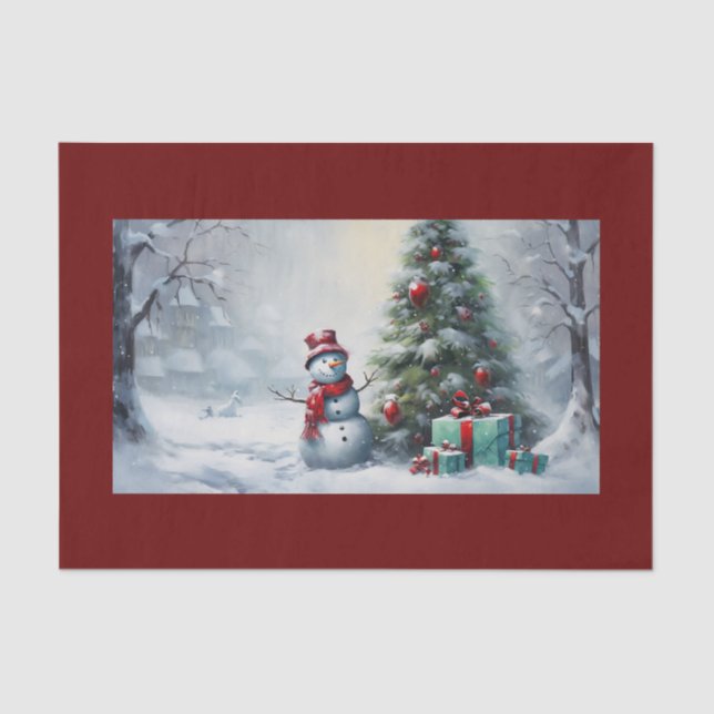 Papel De Tejido De Snowman Y Árbol (Anverso)