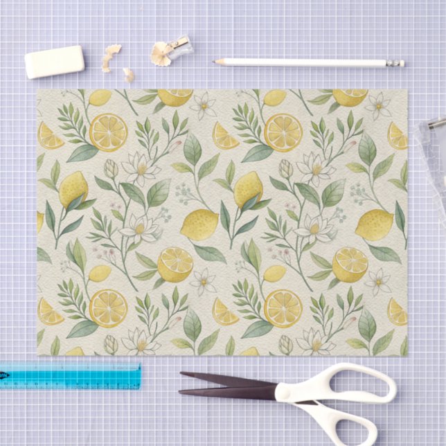 Papel de Tejido del Patrón de Lemones y Flores (Artesanía)