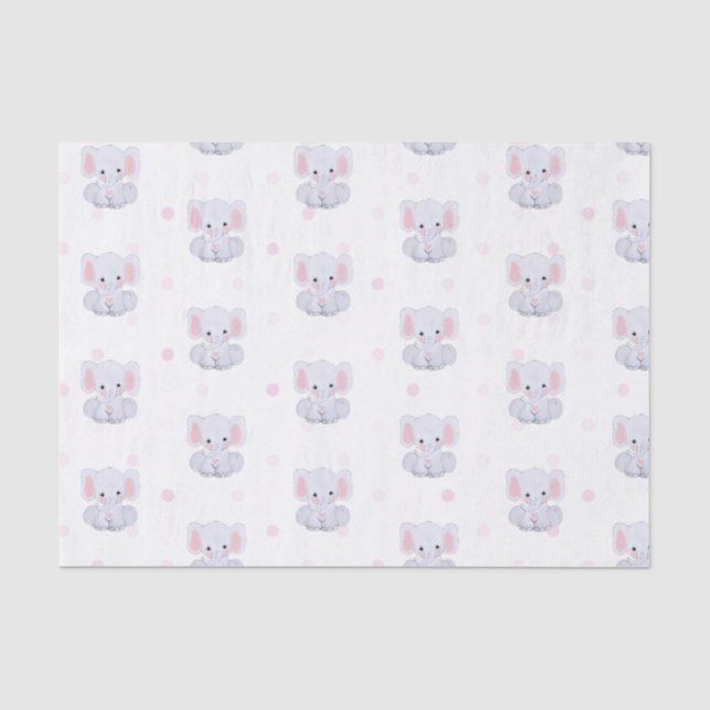Papel de tejido elefante con puntos de polka rosad (Anverso)