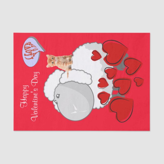 Papel de Tejido Feliz Día de San Valentín Gatito (Anverso)