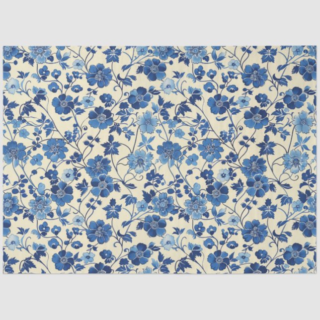 Papel de tejido floral azul (Anverso)