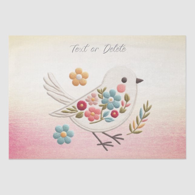 Papel de tejido floral de ave blanca pequeña (Anverso)