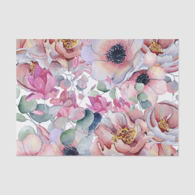 Papel de tejido floral de primavera rosada y turbi (Anverso)