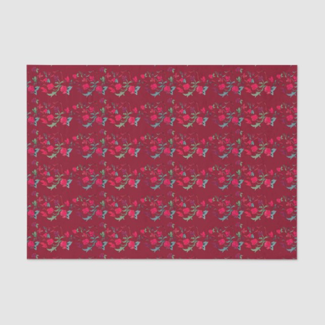 Papel de tejido floral de Wassal rojo profundo (Anverso)