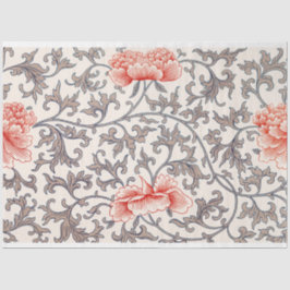 Papel de tejido floral gris y coralino