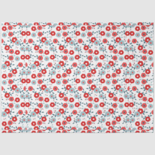 Papel de tejido floral rojo, blanco y azul